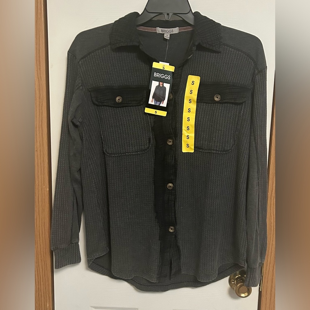 Briggs Waffle Knit Button Up Shacket Black Small NWT Collared